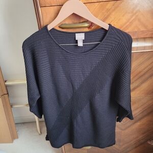 Chico's Black Ribbed Diagonal Stripe Knit Top